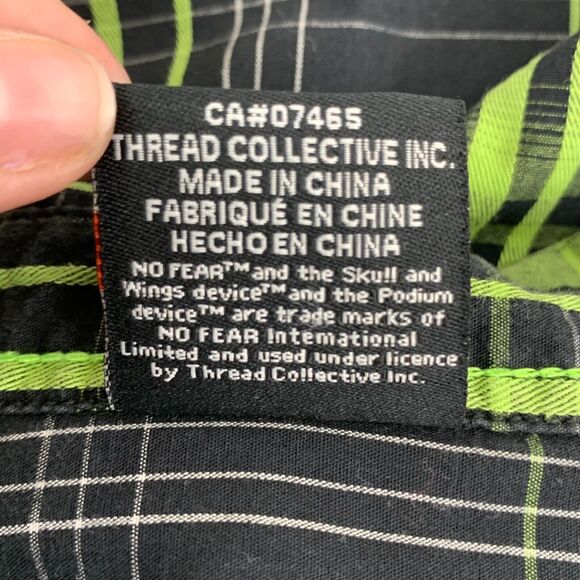 Y2k No Fear Flannel Shirt Mens Size L Button Up Monster Green Skater Grunge - Picture 10 of 11